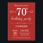 70th Birthday Invitation Red Kaart<br><div class="desc">70e verjaardag uitnodiging met rode achtergrond. Volwassen verjaardag. Mannen of vrouwen uitgenodigd. 13e 15e 16e 18e 21e 30e 40e 50e 60e 70e 90e 100e,  elke leeftijd. Voor verdere aanpassing,  te klikken gelieve de knoop "van de Aanpassing het"en ons ontwerphulpmiddel te gebruiken om deze sjabloon te wijzigen.</div>