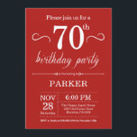 70th Birthday Invitation Red Kaart<br><div class="desc">70e verjaardag uitnodiging met rode achtergrond. Volwassen verjaardag. Mannen of vrouwen uitgenodigd. 13e 15e 16e 18e 21e 30e 40e 50e 60e 70e 90e 100e,  elke leeftijd. Voor verdere aanpassing,  te klikken gelieve de knoop "van de Aanpassing het"en ons ontwerphulpmiddel te gebruiken om deze sjabloon te wijzigen.</div>