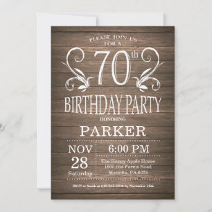 70th Birthday Invitation Rustic Wood Floral Kaart