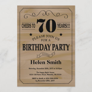 70th Birthday Invitation Rustic Wood Kaart