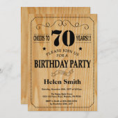 70th Birthday Invitation Rustic Wood Kaart (Voorkant / Achterkant)