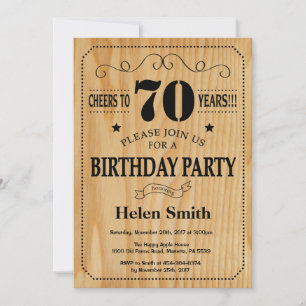 70th Birthday Invitation Rustic Wood Kaart