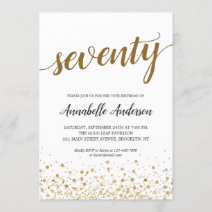 70th Birthday Modern Gold Confetti Stippen Script Kaart
