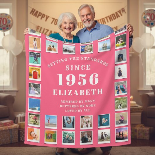 70th Birthday Mother Family Photo collage Pink Fleece Deken