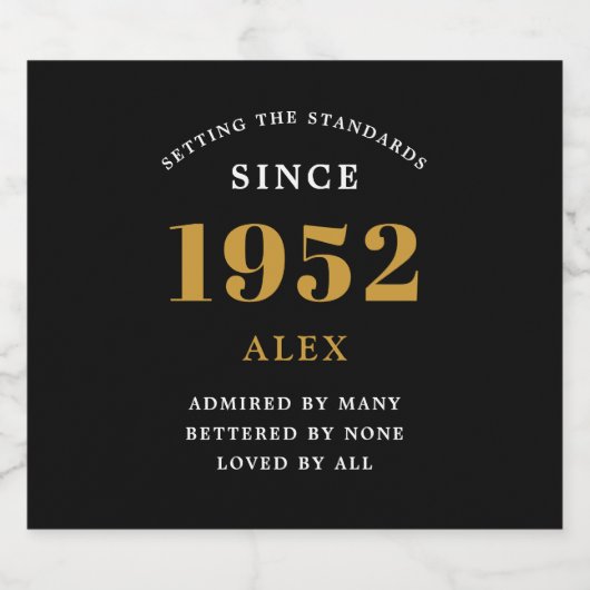 70th Birthday Name 1952 Black Elegant Chic Bier Etiket (Enkel label)
