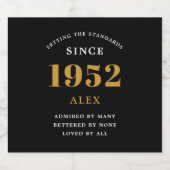 70th Birthday Name 1952 Black Gold Elegant Chic Sparkling Wijnetiket (Enkel label)
