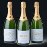 70th Birthday Name 1952 Blue Grey Elegant Chic Sparkling Wijnetiket<br><div class="desc">Een gepersonaliseerd elegant mousserend wijnetiket dat gemakkelijk is aan te passen voor die speciale gelegenheid.</div>
