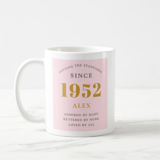 70th Birthday Name 1952 Pink Grey Elegant Chic Koffiemok (Links)