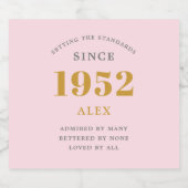 70th Birthday Name 1952 Pink Grey Elegant Chic Sparkling Wijnetiket (Enkel label)