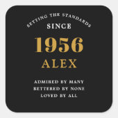 70th Birthday Name 1956 Black Gold Elegant Chic Vierkante Sticker (Voorkant)
