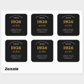 70th Birthday Name 1956 Black Gold Elegant Chic Vierkante Sticker (Vel)