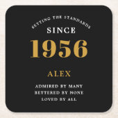 70th Birthday Name 1956 Year Black Gold Custom Kartonnen Onderzetters (Voorkant)