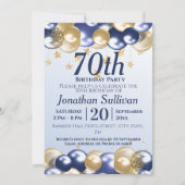 70th Birthday Navy Gold Balloons Party Kaart (Voorkant)