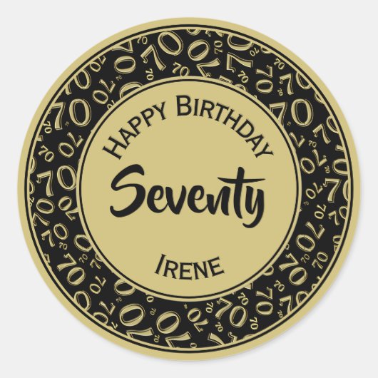 70th Birthday Number 70 Pattern Gold and Black Ronde Sticker (Voorkant)