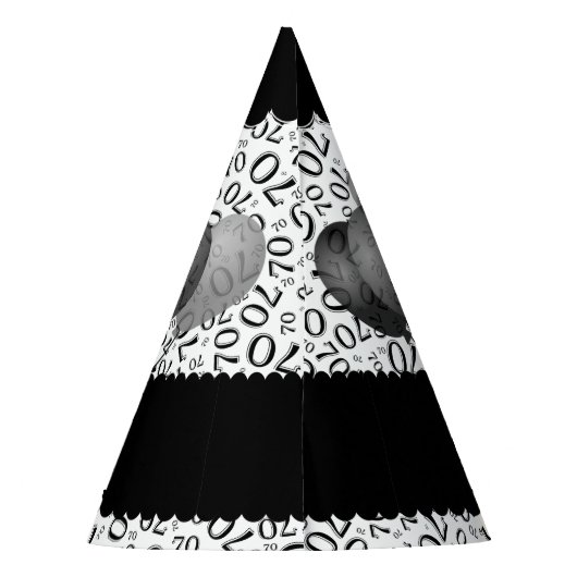 70th Birthday Number Pattern Black/White Scallops Feesthoedjes (Achterkant)