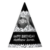 70th Birthday Number Pattern Black/White Scallops Feesthoedjes (Voorkant)