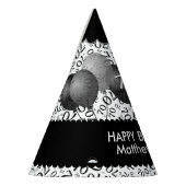 70th Birthday Number Pattern Black/White Scallops Feesthoedjes (Links)