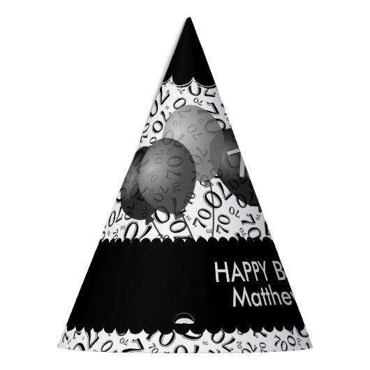 70th Birthday Number Pattern Black/White Scallops Feesthoedjes (Links)