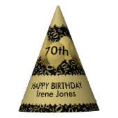 70th Birthday Number Pattern Gold/Black Scallops Feesthoedjes (Voorkant)