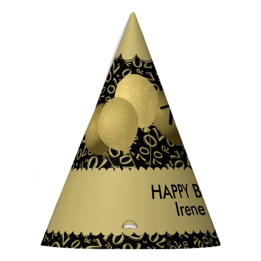 70th Birthday Number Pattern Gold/Black Scallops Feesthoedjes (Links)