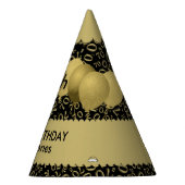 70th Birthday Number Pattern Gold/Black Scallops Feesthoedjes (Rechts)