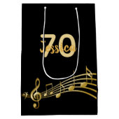 70th Birthday party black gold muzieknoten name Medium Cadeauzakje (Achterkant)