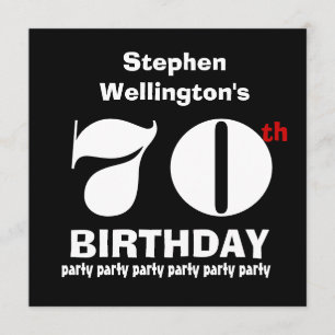 70th Birthday Party Custom Name Black White W820 Kaart