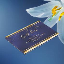 70th Birthday Party dark blue gold confetti Gastenboek