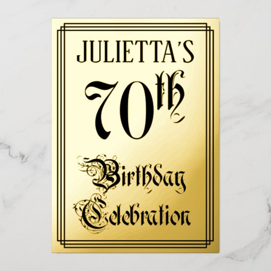 70th Birthday Party — Elegant Script + aangepaste  Folie Uitnodiging (Voorkant)