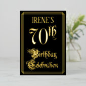 70th Birthday Party — Fancy script & aangepaste na Folie Uitnodiging (Staand Voorkant)