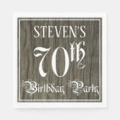 70th Birthday Party — Fancy script, Faux Wood Kijk Servet (Voorkant)