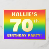 70th Birthday Party: Fun, Colorful Rainbow Pattern Folie Uitnodiging (Voorkant)