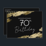 70th Birthday Party Gold Black Invitation Briefkaa Briefkaart<br><div class="desc">Elegant Faux Gold folie verfsplatters ontwerpen. Alle tekst kan worden aangepast en kan eenvoudig worden gewijzigd voor uw eigen wensen. Geweldig elegante sjabloon voor 70ste verjaardag.</div>