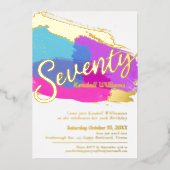 70th Birthday party gouden foto heldere abstracte  Folie Uitnodiging (Voorkant)