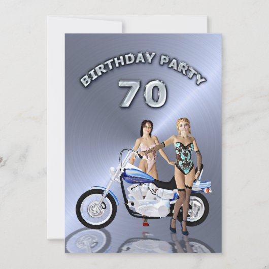 70th Birthday party Invitation with a motor Kaart (Voorkant)