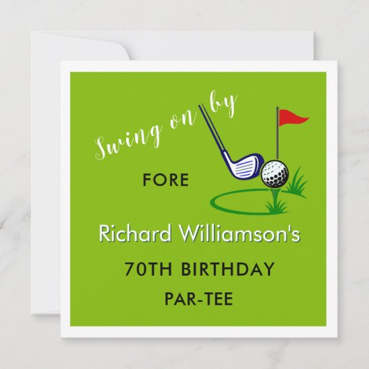70th Birthday Party Men's Golf Theme Kaart (Voorkant)