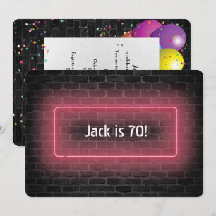 70th Birthday Party Neon bord op muur Kaart