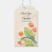 70th Birthday Party Parakeet with Tulips  Cadeaulabel (Achterkant)