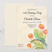 70th Birthday Party Parakeet with Tulips  Kaart (Voorkant / Achterkant)