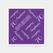 70th Birthday Party Repeating Names Purple Paper Servet (Voorkant)