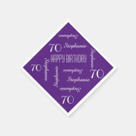 70th Birthday Party Repeating Names Purple Paper Servet
