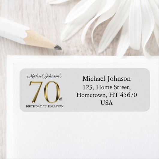 70th Birthday Party Solid Gold Classy Text Address Etiket (Insitu)