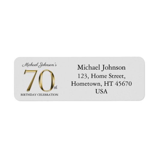 70th Birthday Party Solid Gold Classy Text Address Etiket (Voorkant)