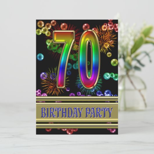 70th Birthday party Uitnodiging met bellen (Staand voorkant)