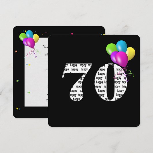 70th Birthday Party with ballonbos Kaart (Voorkant / Achterkant)