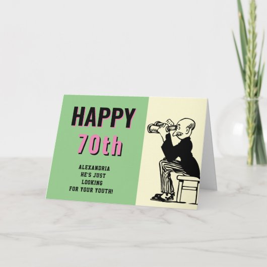 70th Birthday Personalized Retro Funny Cartoon Kaart (Voorkant)