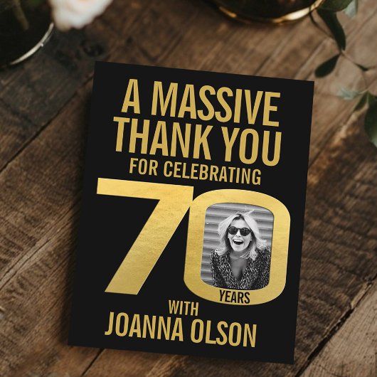 70th birthday photo black and gold bedankkaart