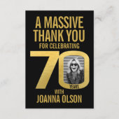 70th birthday photo black and gold bedankkaart (Voorkant)