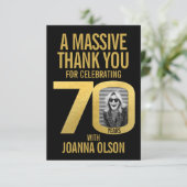 70th birthday photo black and gold bedankkaart (Staand voorkant)