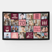 70th Birthday Photo Collage Custom Black Burgundy Spandoek (Horizontaal)